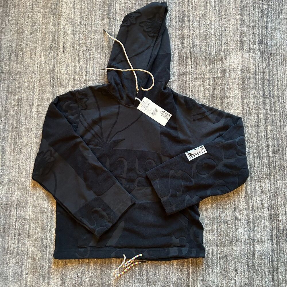 Jungles Jungles Terry Cloth Towel Black Hoodie Sweatshirt, size S, NWT